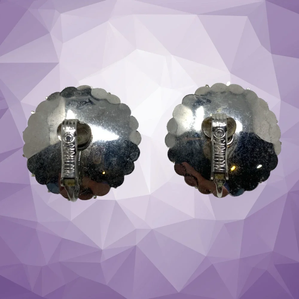 Vintage 1980's Sarah Coventry Silver Sunburst Earrings Clip On Runway Couture